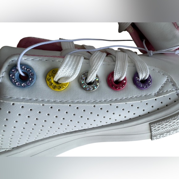Kids- Youth Girls- Perforated Sneaker Shoes with Rhinestone Grommets- Sz- 11&1 - Picture 6 of 11